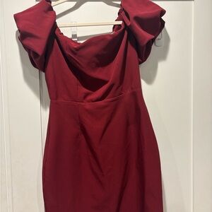 Teeze Me Burgundy Puff-Sleeve Midi Dress